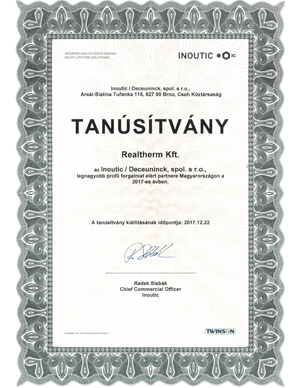 tanúsítvány realtherm 2017